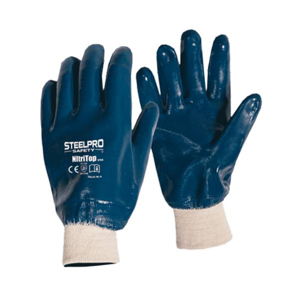 GUANTE NITRILO LISO PUÑO TEJIDO AZUL - STEELPRO