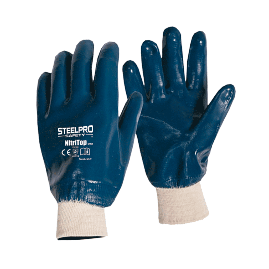 GUANTE NITRILO LISO PUÑO TEJIDO AZUL - STEELPRO