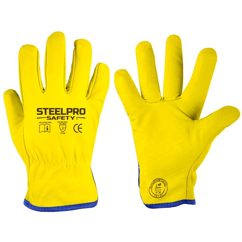 GUANTE CUERO PUÑO CORTO AMARILLO - STEELPRO