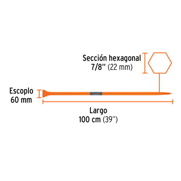 BARRETA HEXAGONAL DE PUNTA 7/8" X 100cm 3.2Kg. 10750 - TRUPER - Imagen 2