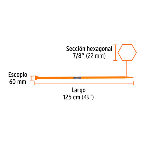 BARRETA HEXAGONAL DE PUNTA 7/8" X 125cm 3.9Kg. 10753 - TRUPER - Imagen 2