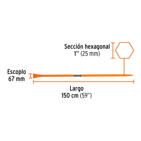 BARRETA HEXAGONAL DE PUNTA 1" X 150cm 6Kg. 10759 - TRUPER - Imagen 2