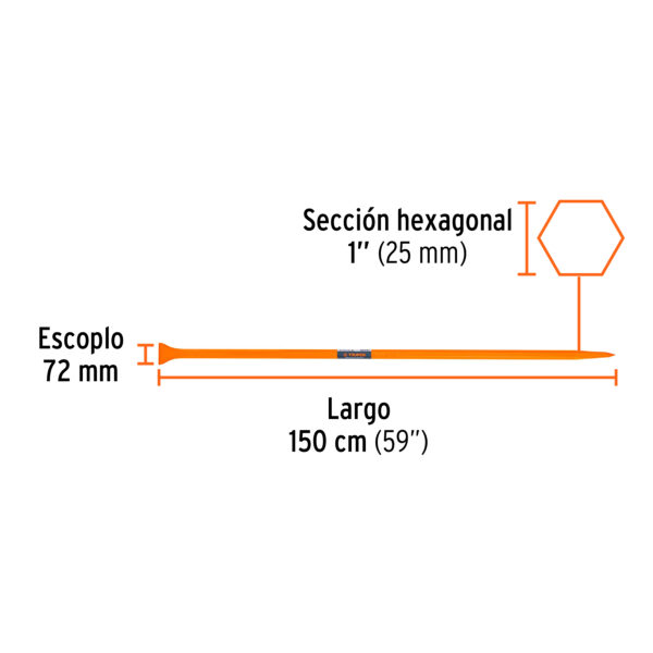 BARRETA HEXAGONAL DE PUNTA 1" X 150cm 6Kg. 10756 - TRUPER - Imagen 2