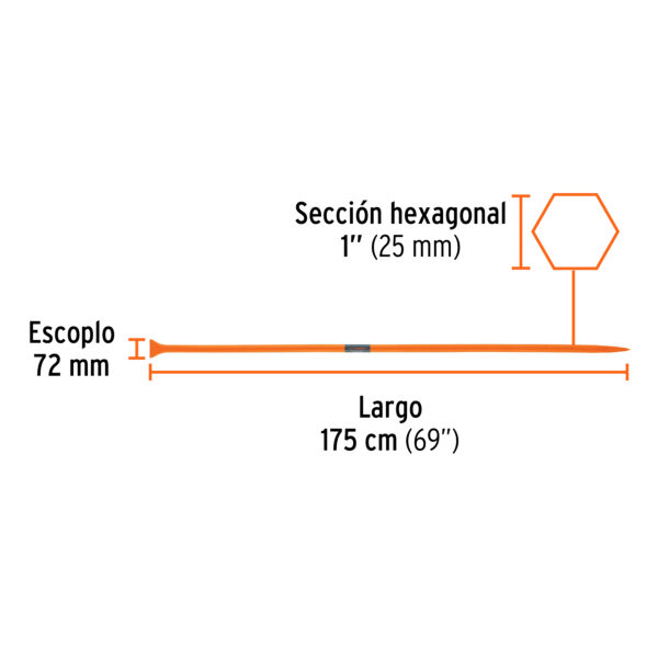 BARRETA HEXAGONAL DE PUNTA 1" X 175cm 7.2Kg. 10762 - TRUPER - Imagen 2