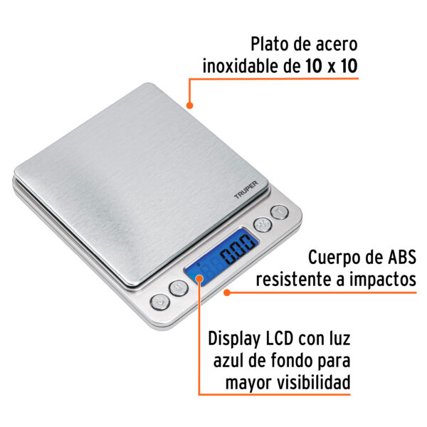 BALANZA DIGITAL DE PRESICIÓN 0.5KG 102316 - TRUPER - Imagen 3