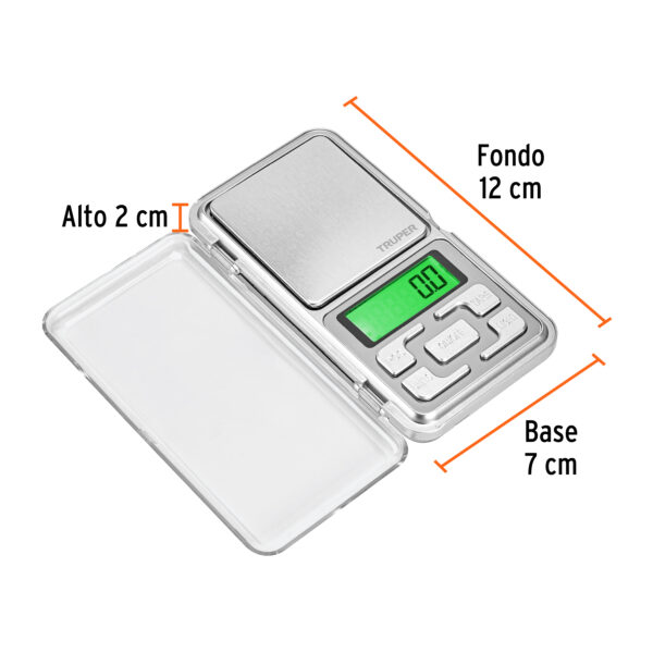 BALANZA ELECTRÓNICA DE BOLSILLO 0.5KG C/ PLATO INOX. 100786 - TRUPER - Imagen 2