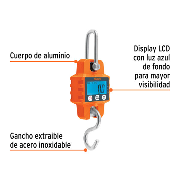 BALANZA ELECTRÓNICA COLGANTE 300KG INDUSTRIAL 100788 - TRUPER - Imagen 3