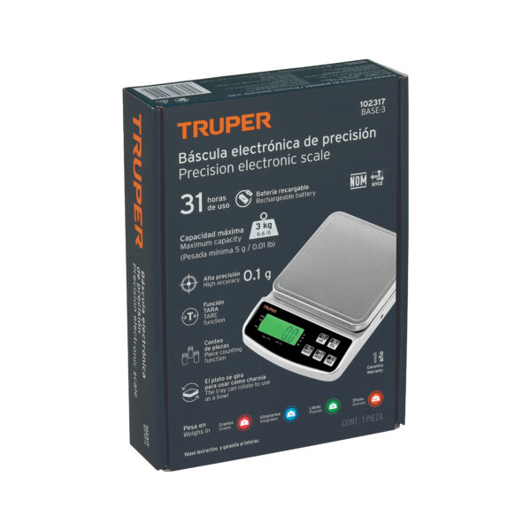 BALANZA DIGITAL DE PRESICIÓN 3KG 102317 - TRUPER - Imagen 4