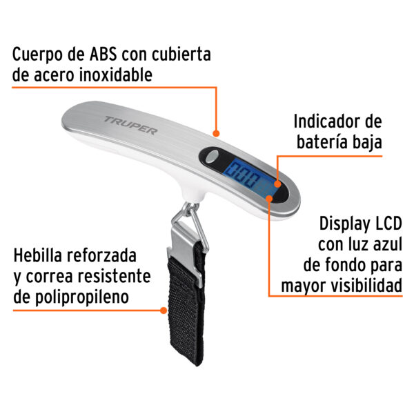 BALANZA ELECTRÓNICA P/ MALETA 50KG 100787 - TRUPER - Imagen 3