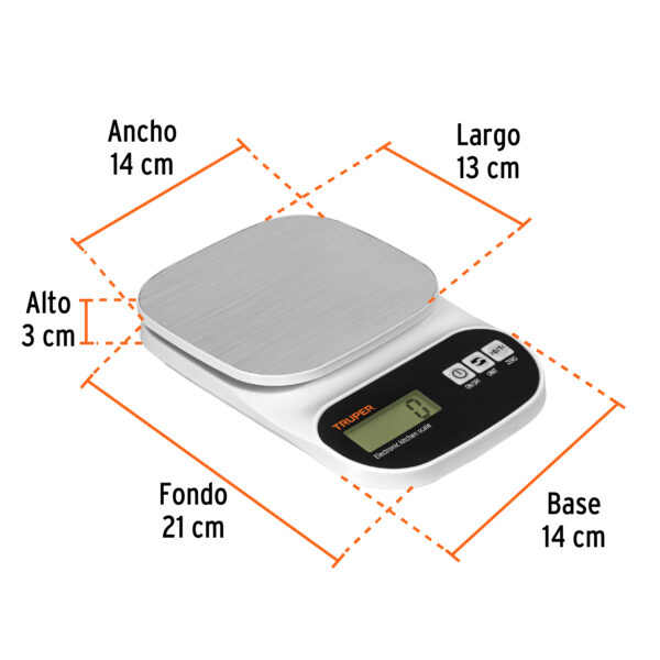 BALANZA DIGITAL 5KG P/ COCINA C/ PLATO INOXIDABLE 103116 - TRUPER - Imagen 2
