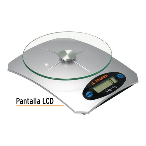 BALANZA DIGITAL 5KG P/ COCINA C/ PLATO DE VIDRIO 15160 - TRUPER - Imagen 2
