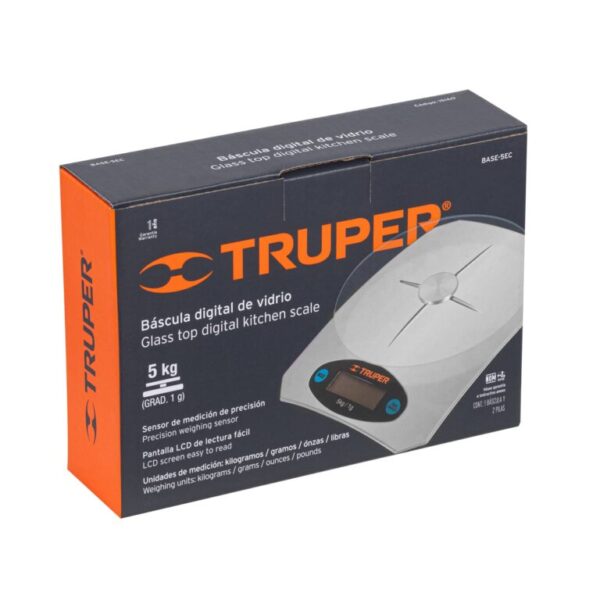 BALANZA DIGITAL 5KG P/ COCINA C/ PLATO DE VIDRIO 15160 - TRUPER - Imagen 4
