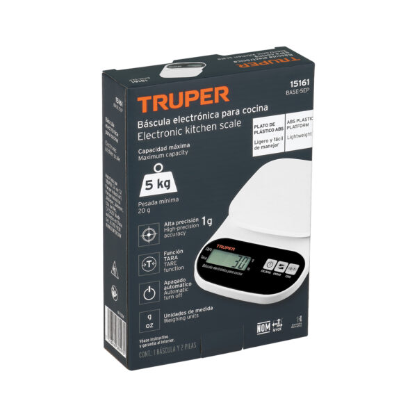 BALANZA DIGITAL 5KG P/ COCINA C/ PLATO ABS 15161 - TRUPER - Imagen 4
