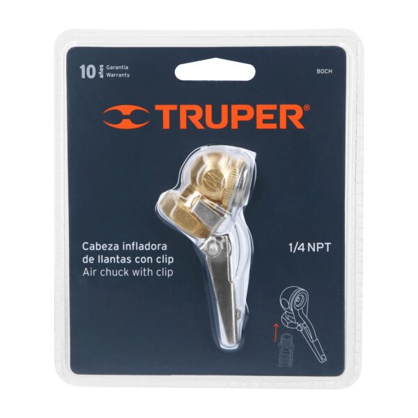 CABEZAL INFLADOR DE LLANTAS C/ CLIP PARA FIJAR VÁLVULA 19026 - TRUPER - Imagen 3
