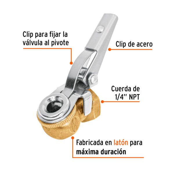 CABEZAL INFLADOR DE LLANTAS C/ CLIP PARA FIJAR VÁLVULA 19026 - TRUPER - Imagen 2