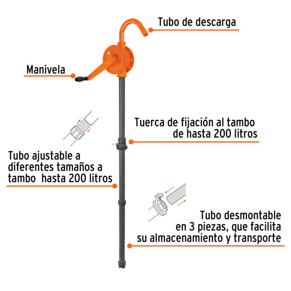 BOMBA EXTRACTORA DE ÁCIDOS Y SOLVENTES, TUBO 1 1/4", 102CM, 16856 - TRUPER - Imagen 3