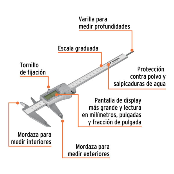 CALIBRADOR VERNIER DIGITAL 6" 14388 - TRUPER - Imagen 3