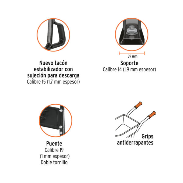 CARRETILLA 170L, 750KG, REFORZADO CALIBRE 18, 100417 - TRUPER - Imagen 6