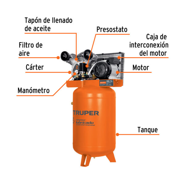 COMPRESORA DE AIRE 120L, 4HP, VERTICAL, 102131 - TRUPER - Imagen 3