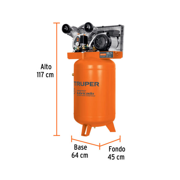 COMPRESORA DE AIRE 120L, 4HP, VERTICAL, 102131 - TRUPER - Imagen 2