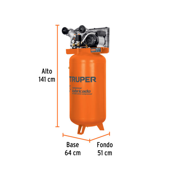 COMPRESORA DE AIRE 180L, 4HP, VERTICAL DOBLE PISTON, 103304 - TRUPER - Imagen 2
