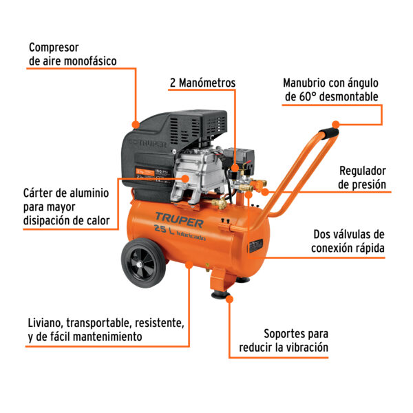 COMPRESORA DE AIRE 3HP, 25L, 11836 - TRUPER - Imagen 3