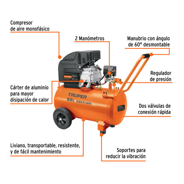 COMPRESORA DE AIRE 3.5HP, 50L, 11837 - TRUPER - Imagen 3