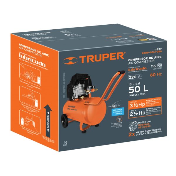 COMPRESORA DE AIRE 3.5HP, 50L, 11837 - TRUPER - Imagen 4