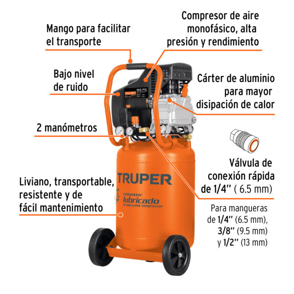 COMPRESORA DE AIRE 5HP, 50L, 102117 - TRUPER - Imagen 3
