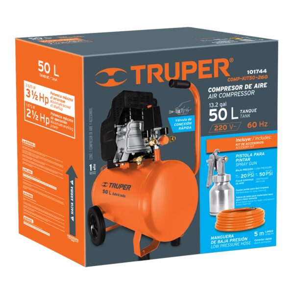 COMPRESORA DE AIRE 3.5HP, 50L, INC. MANGUERA Y PISTOLA 101744 - TRUPER - Imagen 4