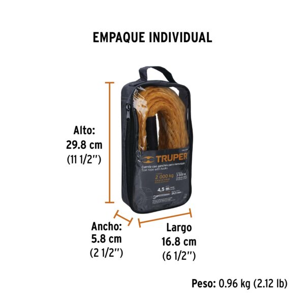 CORREO PARA REMOLQUE 4.5M X 27MM CON GANCHO 2TN 18346 - TRUPER - Imagen 3