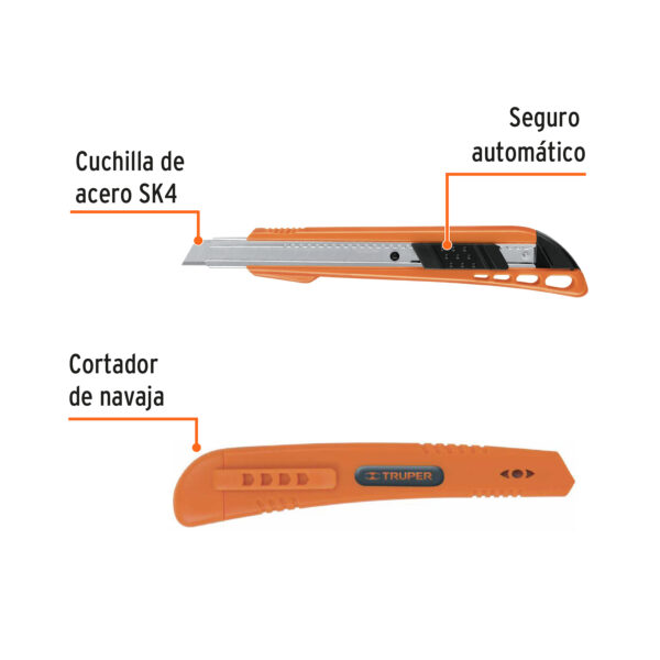 CUTTER 5" 9mm PLÁSTICO C/ ALMA METÁLICA, 3 NAVAJAS 16968 - TRUPER - Imagen 3