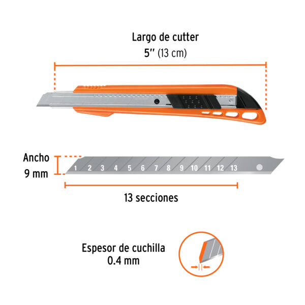 CUTTER 5" 9mm PLÁSTICO C/ ALMA METÁLICA, 3 NAVAJAS 16968 - TRUPER - Imagen 2