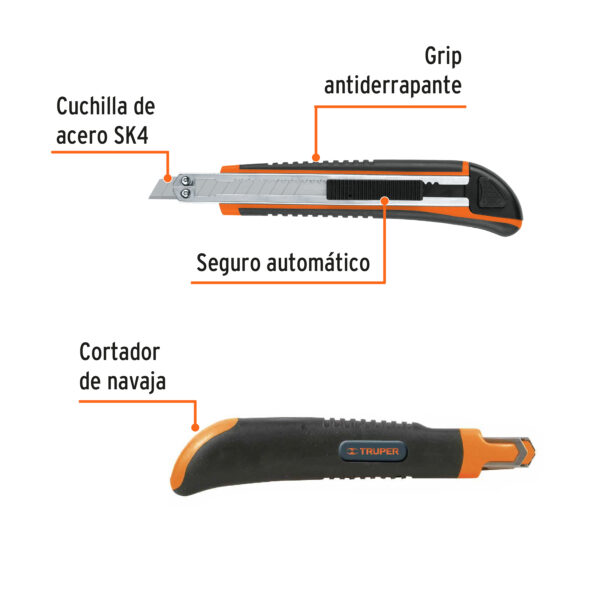 CUTTER 5" 9mm C/ ALMA METÁLICA Y GRIP, 3 NAVAJAS 16971 - TRUPER - Imagen 3