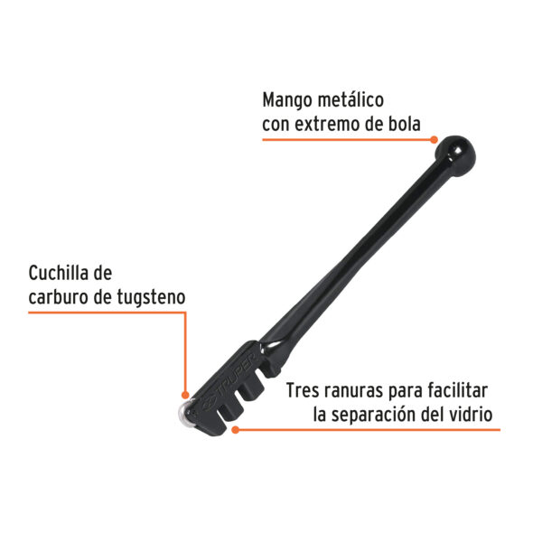 CORTADOR DE VIDRIO, CABEZA DE 1 CUCHILLA 0.65mm, 3 RANURAS DE CORTE 12953 - TRUPER - Imagen 3