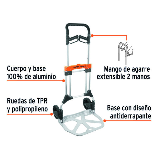 CARRETA DE CARGA 200KG C/ MANGO TELESCÓPICO ALUMINIO 14090 - TRUPER - Imagen 4