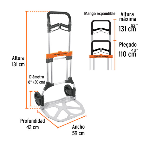 CARRETA DE CARGA 200KG C/ MANGO TELESCÓPICO ALUMINIO 14090 - TRUPER - Imagen 2
