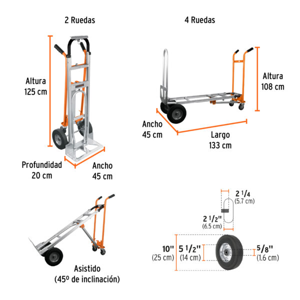 CARRETA DE CARGA 350KG, 3 EN 1, ALUMINIO ROBUSTO 16188 - TRUPER - Imagen 6