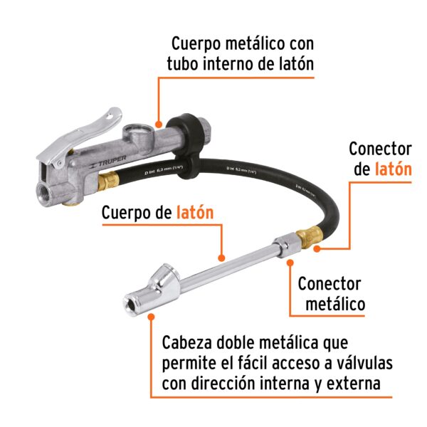 INFLADOR CALIBRADOR DE DOBLE CABEZAL 120PSI 19028 - TRUPER - Imagen 2