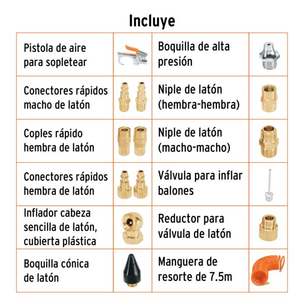 JUEGO DE 15 ACCESORIOS NEUMÁTICOS P/ LIMPIAR, INFLAR Y CALIBRAR 1/4 NPT, 19094 - TRUPER - Imagen 2