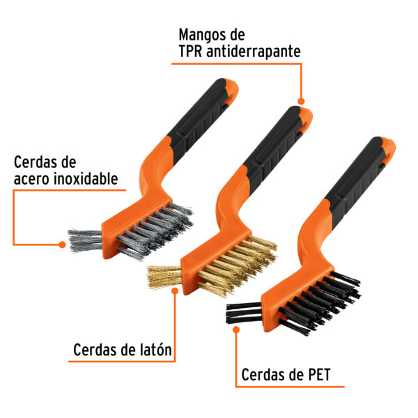 JUEGO DE 3 CEPILLLOS CON CERDAS DE ACERO 10652 - TRUPER - Imagen 3