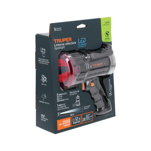 LINTERNA LED 2000LM RECARCABLE 450M 102418 - TRUPER - Imagen 6