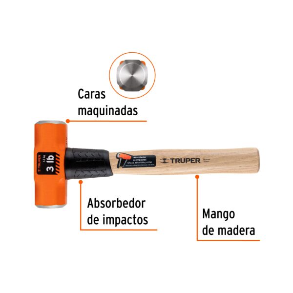COMBA DE 3 LIBRAS C/ MANGO DE MADERA 12" 16507 - TRUPER - Imagen 3