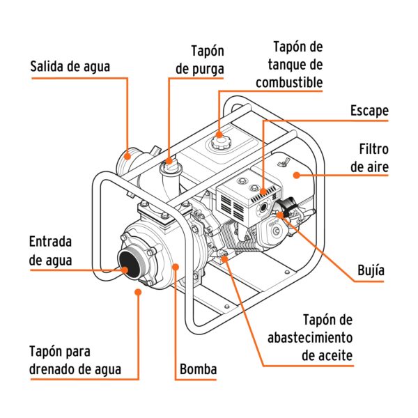 MOTOBOMBA 2" 7HP 500L MOTOR GASOLINA 212CC 4T 17116 - TRUPER - Imagen 3