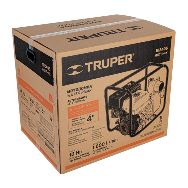 MOTOBOMBA 4" 15HP 1600L MOTOR GASOLINA 420CC 4T 102405 - TRUPER - Imagen 5