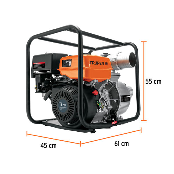MOTOBOMBA 4" 15HP 1600L MOTOR GASOLINA 420CC 4T 102405 - TRUPER - Imagen 2