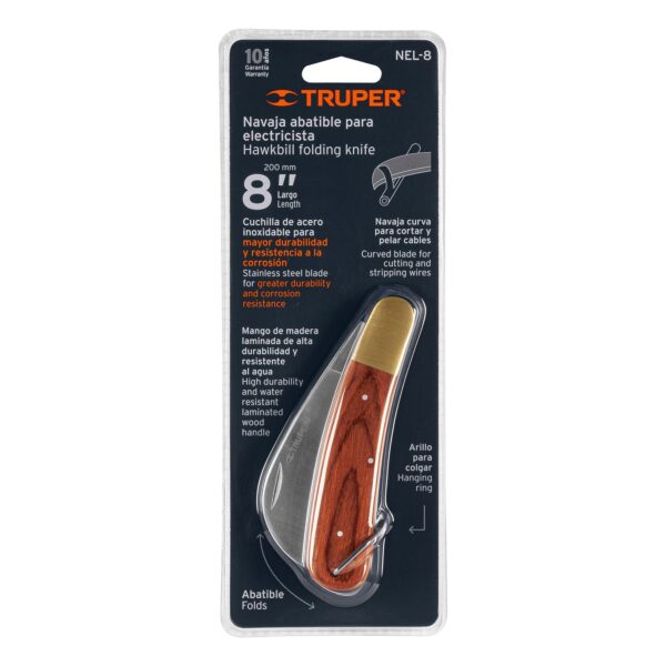 NAVAJA ABATIBLE UNIVERSAL 8" ACERO INOXIDABLE, MANGO DE MADERA 18539 - TRUPER - Imagen 4