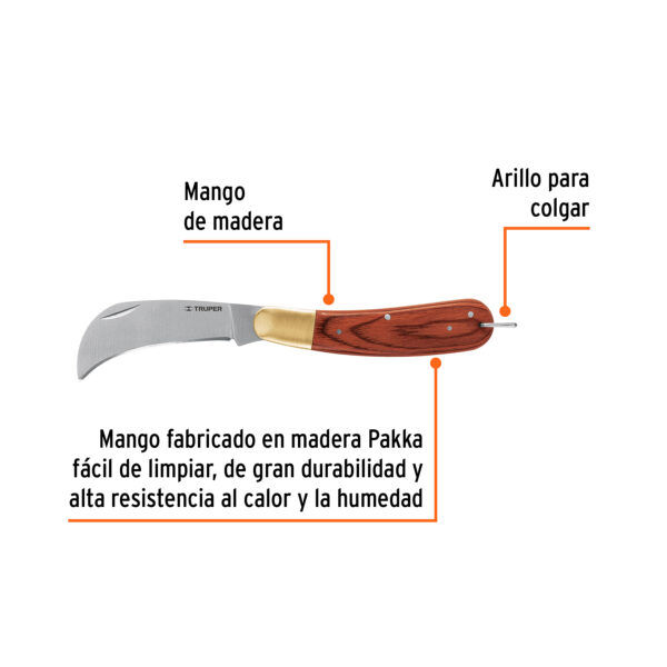 NAVAJA ABATIBLE UNIVERSAL 8" ACERO INOXIDABLE, MANGO DE MADERA 18539 - TRUPER - Imagen 3