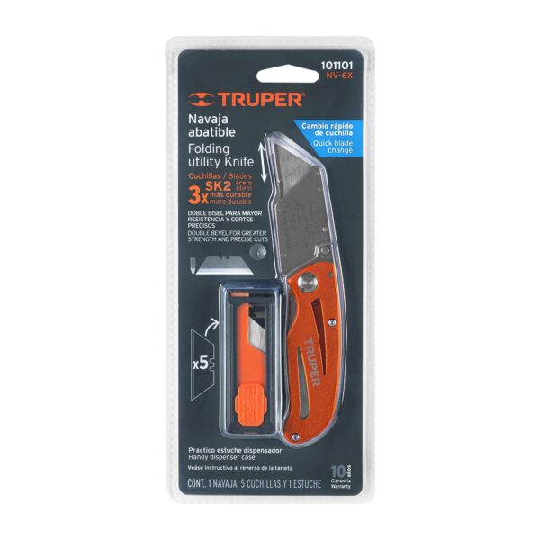 NAVAJA ABATIBLE 6" ALUMINIO CUCHILLA CAMBIO RÁPIDO ACERO INOX. 101101 - TRUPER - Imagen 4