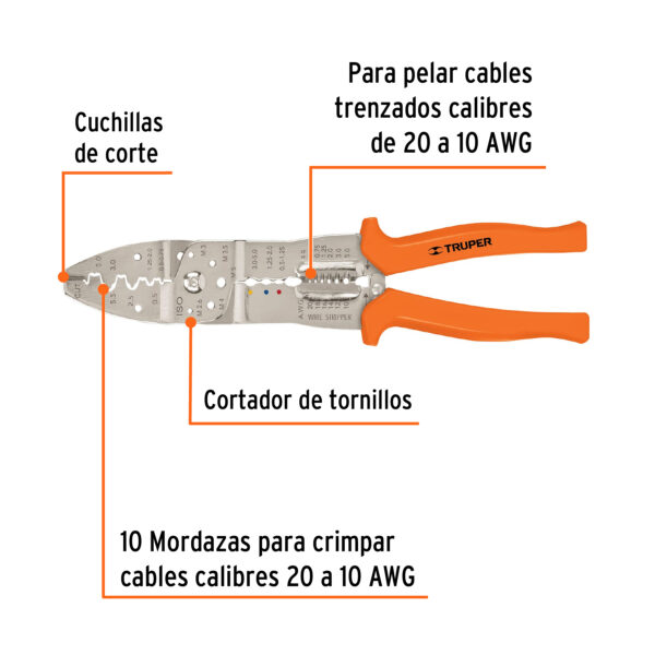 ALICATE PELACABLE 10" 20-10 AWG 17358 - TRUPER - Imagen 3